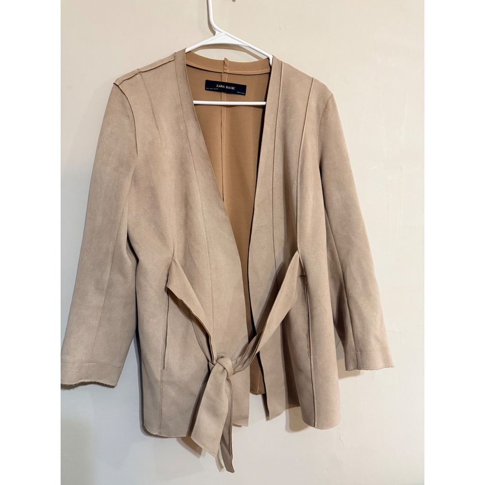 ZARA BASIC Women's Beige‎ Open Front Tie Waist Duster Cardigan Jacket S Boho